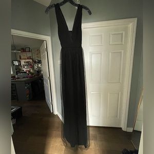 Long black BCBG mesh detailed dress